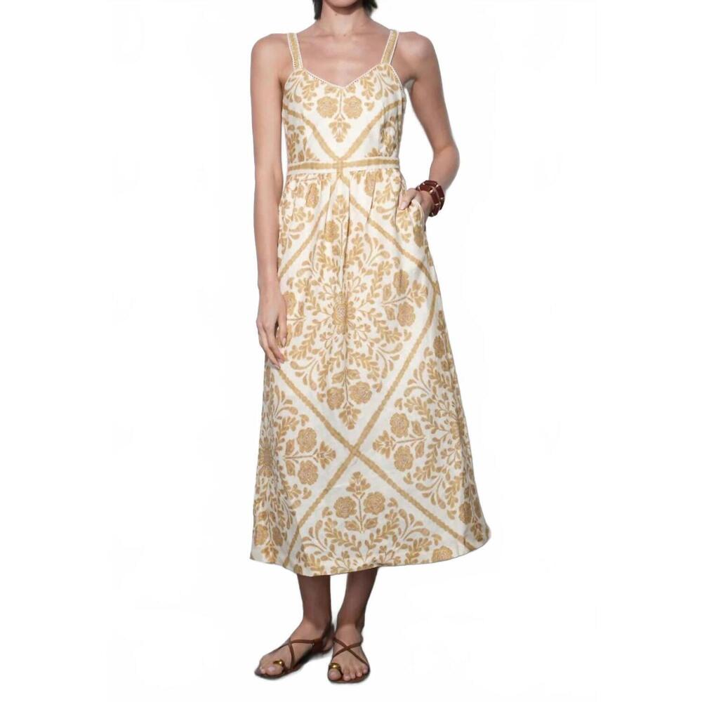 NEW GREYLIN layla tailored with a fitted waist dress in brown yellow
